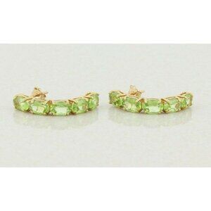 10k Yellow Gold Natural Green Peridot Earrings Half Hoop Earrings  3/4" Hoops